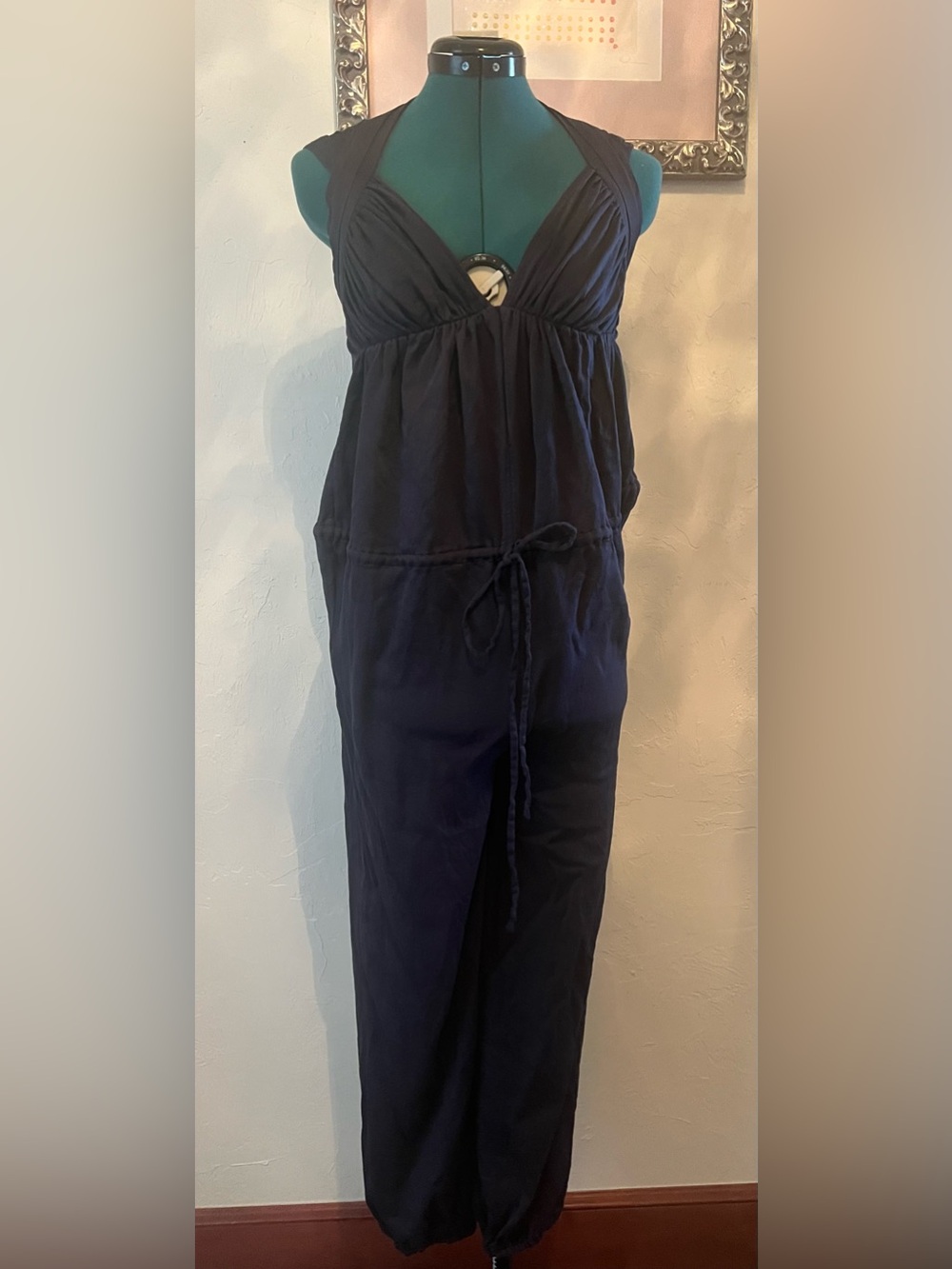 Stella McCartney Silk Halter Drawstring Jumpsuit in Faded Black, size 40
